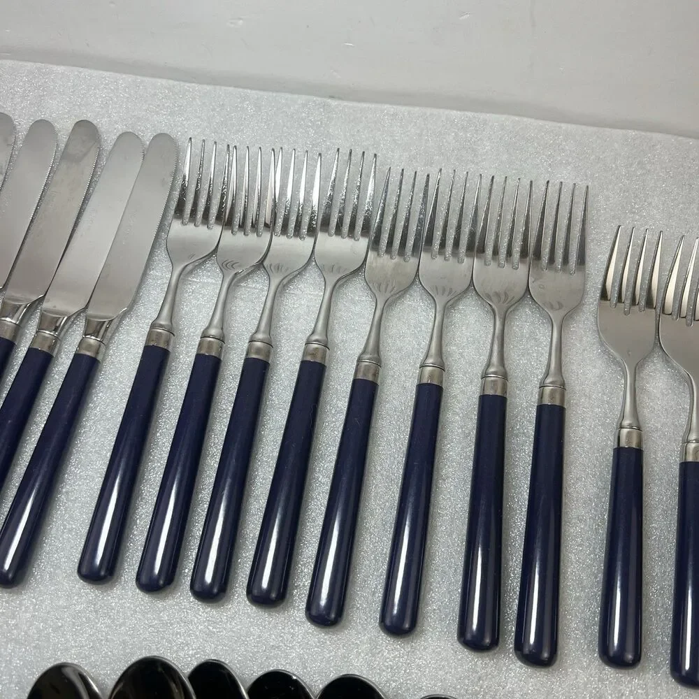 Stanley Roberts SPECTRUM Navy Blue Stainless Korea Flatware 44 Pcs 8 Setting MCM